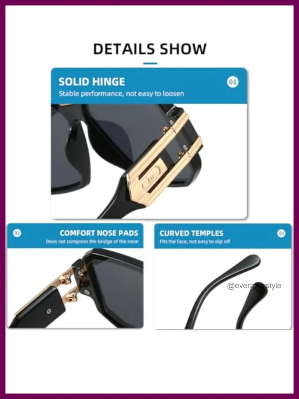 Oversized Retro Square Sunglasses Metal Frame UV400 Protection Unisex